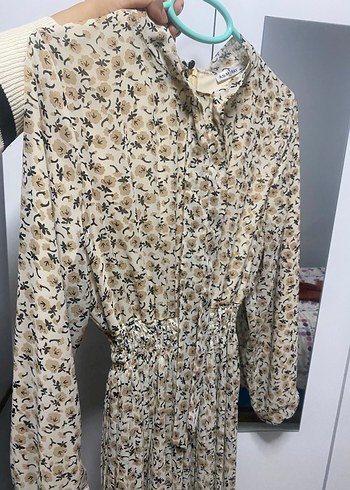 Bej Desenli Uzun Kollu Bohem Elbise - Görsel 3