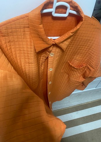Düğmeli turuncu kapitone Gömlek Ceket - Görsel 2