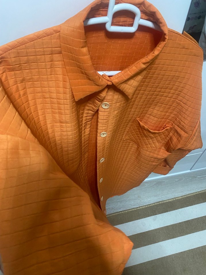 Düğmeli turuncu kapitone Gömlek Ceket - Görsel 2