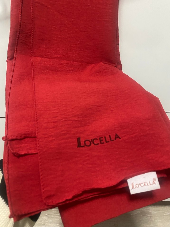 Kırmızı  pamuklu krep kumaş Şal - Görsel 2