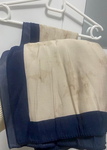 Bej ve kenarları lacivert  Kadın Drapeli Şal - Görsel 2