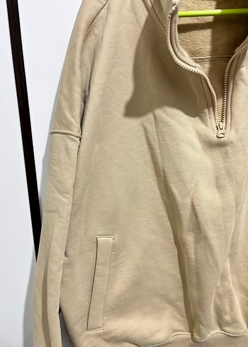 Bej Fermuarlı Yüksek Yakalı Sweatshirt - Görsel 6