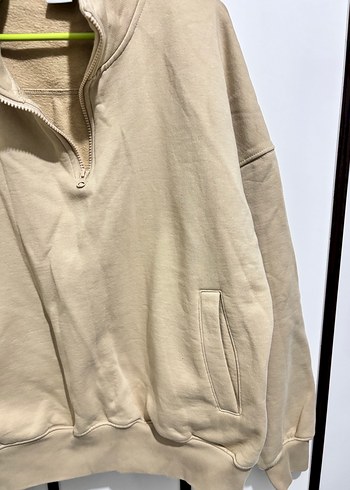 Bej Fermuarlı Yüksek Yakalı Sweatshirt - Görsel 3