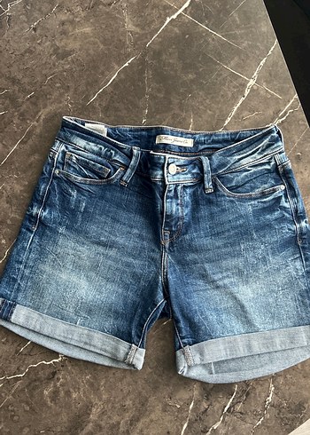 Kadın Mavi Mini Denim Şort - Görsel 4