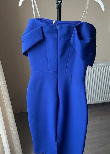 Mavi Drapeli Straplez Mini Elbise - Görsel 5