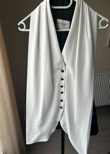 Drapeli Beyaz Kadın Yelek - Görsel 4