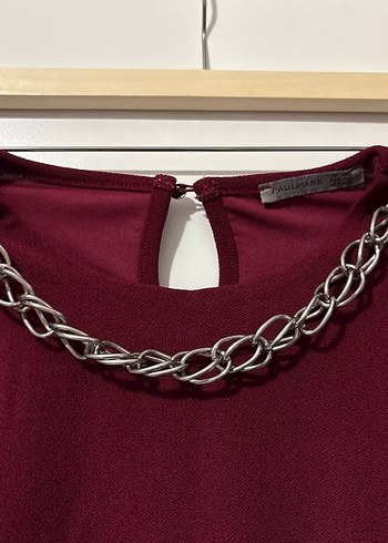 Bordo Drapeli Midi Kadın Abiye Elbise - Görsel 2