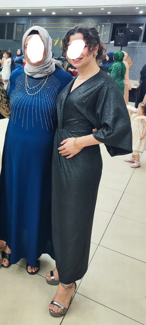 Antrasit Parlak Uzun Kadın Abiye Elbise - Görsel 3