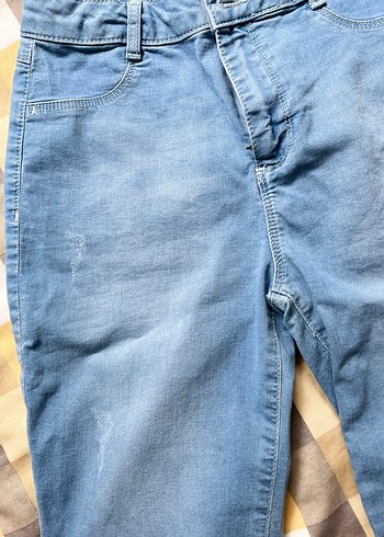 Kız çocuk taşlanmış Mavi Midi Denim Şort - Görsel 4