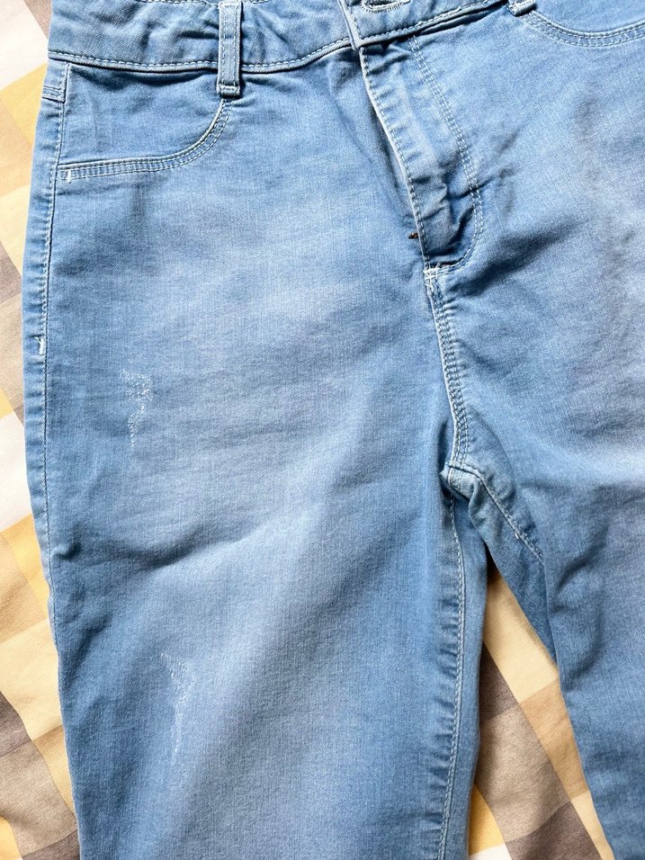 Kız çocuk taşlanmış Mavi Midi Denim Şort - Görsel 4