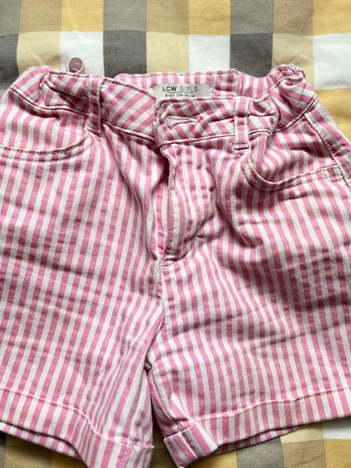 Kızlar için Pembe Çizgili Düğmeli Şort - Görsel 2