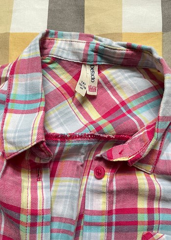 Pembe Düğmeli Pamuklu ekose kız çocuk gömlek - Görsel 2