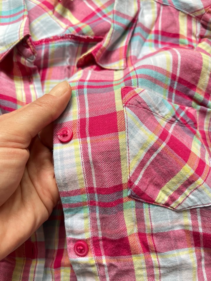 Pembe Düğmeli Pamuklu ekose kız çocuk gömlek - Görsel 3