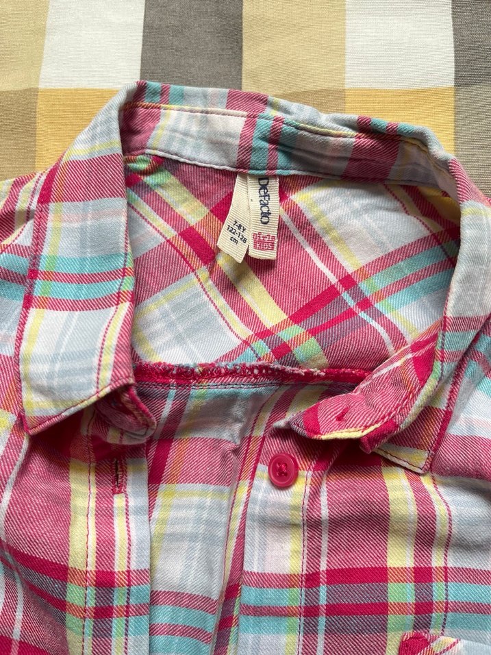 Pembe Düğmeli Pamuklu ekose kız çocuk gömlek - Görsel 2