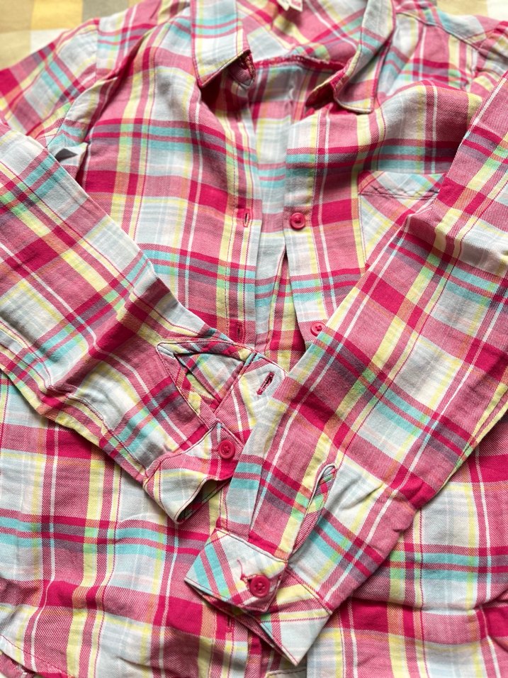 Pembe Düğmeli Pamuklu ekose kız çocuk gömlek - Görsel 4