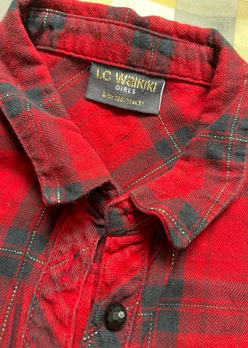 Kırmızı Uzun Kollu kız çocuk Ekose Gömlek - Görsel 3