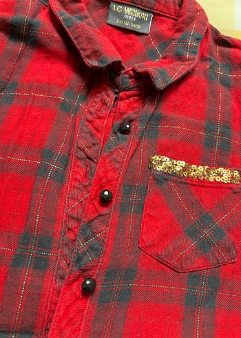 Kırmızı Uzun Kollu kız çocuk Ekose Gömlek - Görsel 2