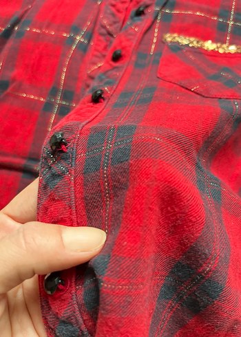 Kırmızı Uzun Kollu kız çocuk Ekose Gömlek - Görsel 5