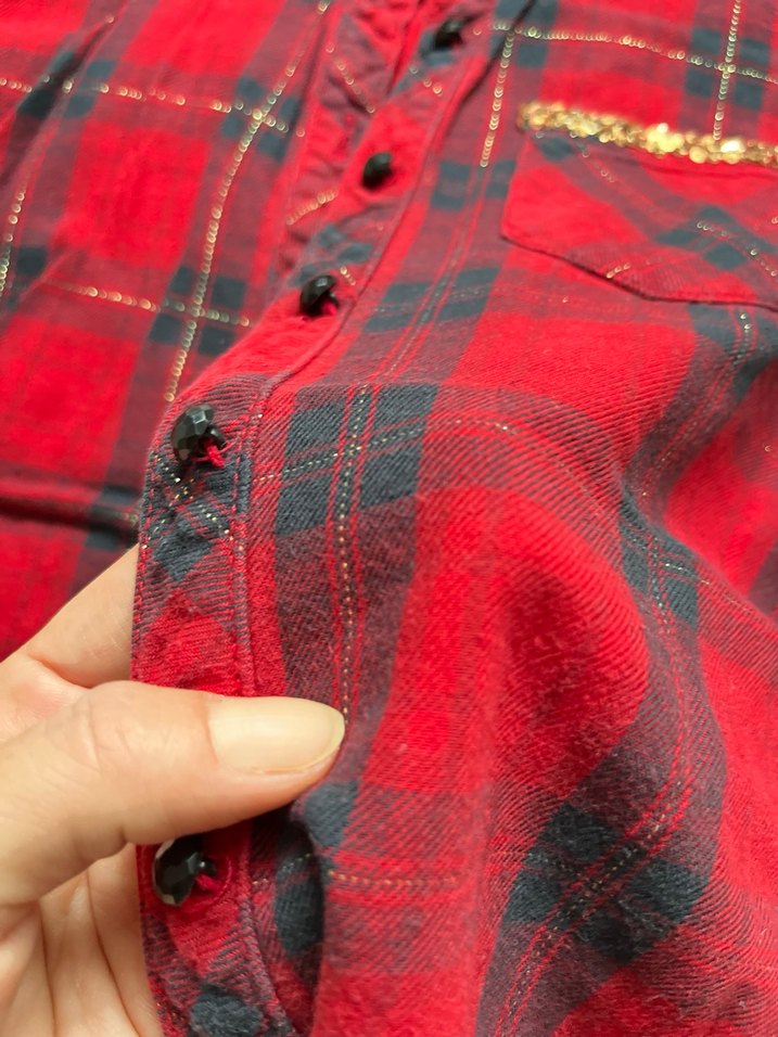 Kırmızı Uzun Kollu kız çocuk Ekose Gömlek - Görsel 5
