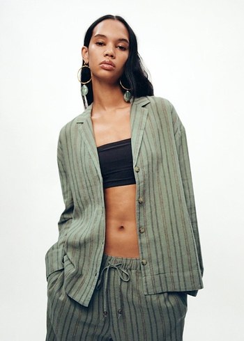 Yeşil Keten karışımlı ZARA gömlek - Görsel 2