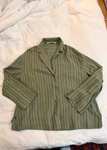 Yeşil Keten karışımlı ZARA gömlek - Görsel 3