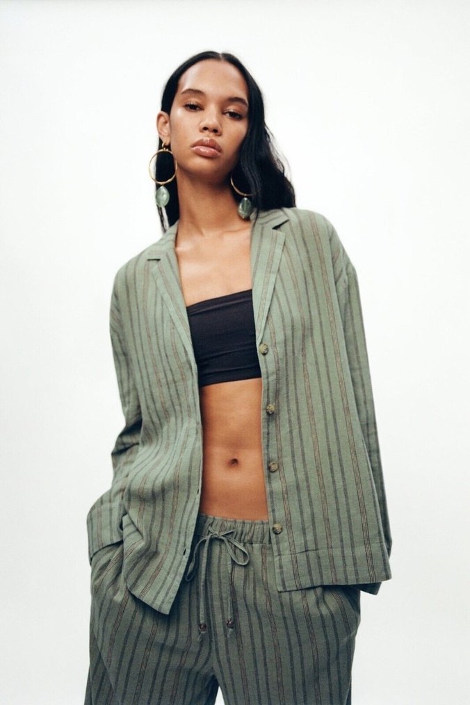 Yeşil Keten karışımlı ZARA gömlek - Görsel 2