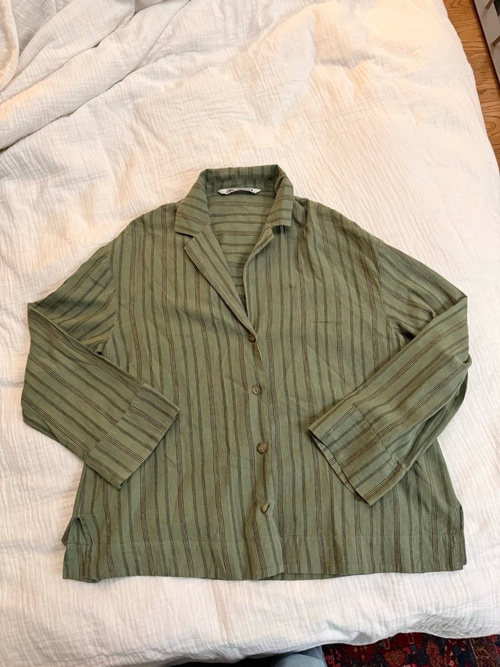 Yeşil Keten karışımlı ZARA gömlek - Görsel 3