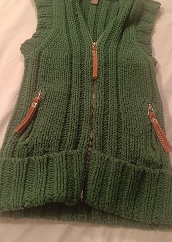 Yeşil Fermuarlı Örgü Kadın Süveter - Görsel 2