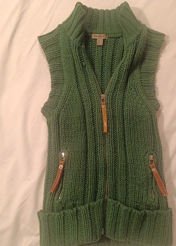 Yeşil Fermuarlı Örgü Kadın Süveter - Görsel 4