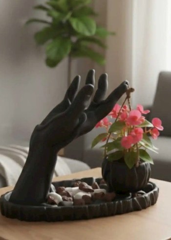 Beyaz Dekoratif El Figürü Saksılık - Görsel 2