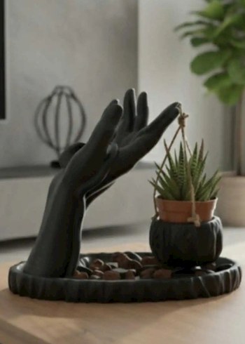 Beyaz Dekoratif El Figürü Saksılık - Görsel 4