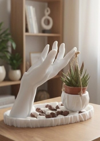 Beyaz Dekoratif El Figürü Saksılık - Görsel 3