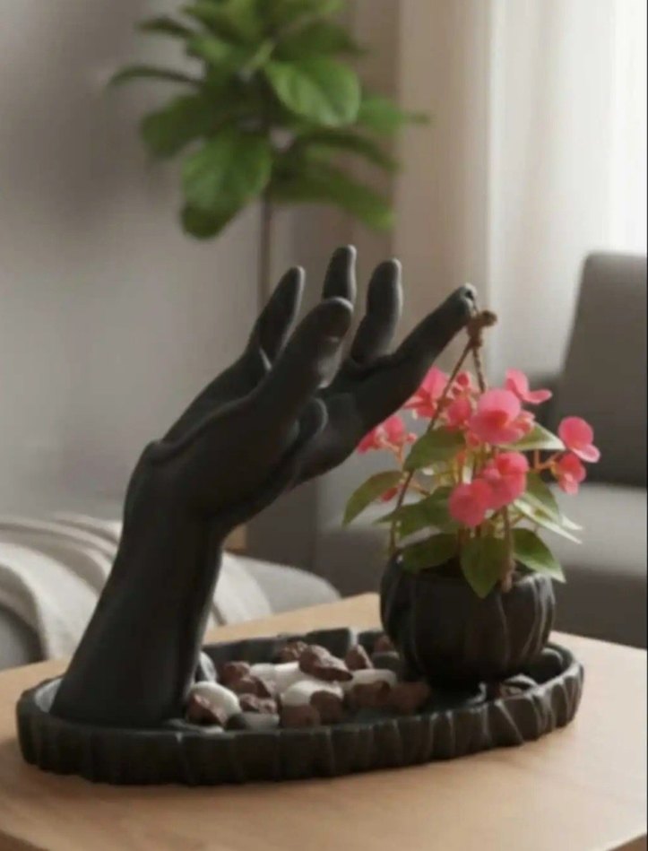 Beyaz Dekoratif El Figürü Saksılık - Görsel 2