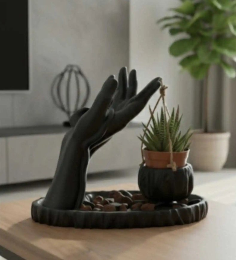 Beyaz Dekoratif El Figürü Saksılık - Görsel 4