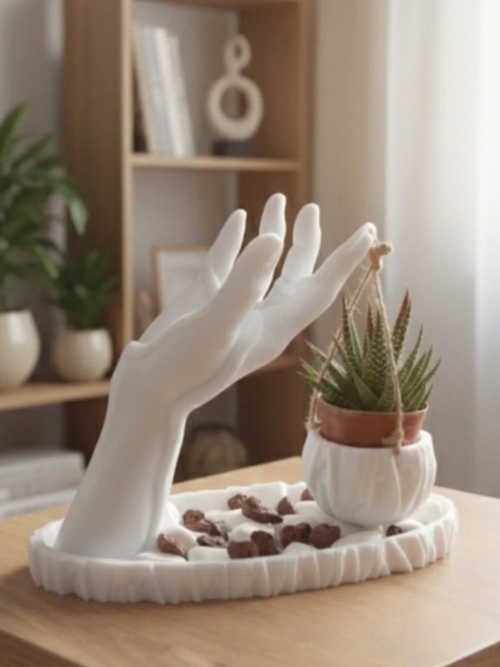 Beyaz Dekoratif El Figürü Saksılık - Görsel 3