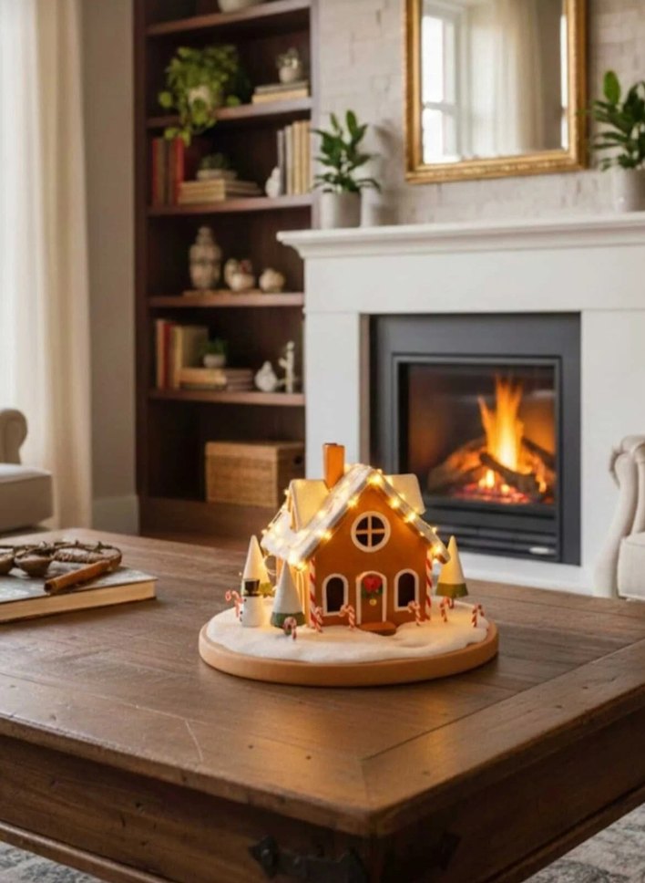 Işıklı Kar Evi - Kış Konseptli Dekoratif Biblo ve Gece Lambası - Görsel 2