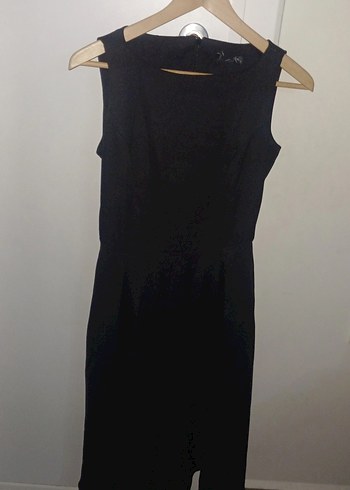 Siyah V Yaka Uzun Kolsuz Ofis Elbisesi - Görsel 2