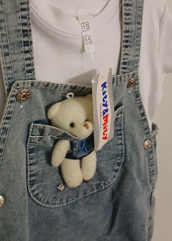 Renkli Baskılı Düğmeli Mavi Denim Erkek Çocuk Tulum - Görsel 2