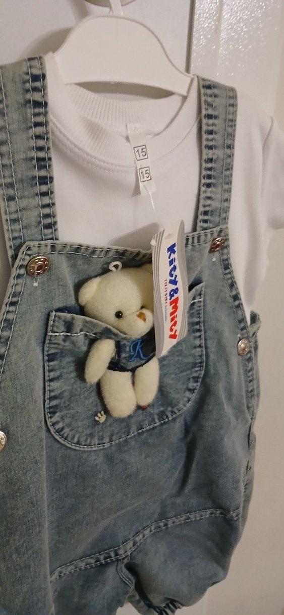 Renkli Baskılı Düğmeli Mavi Denim Erkek Çocuk Tulum - Görsel 2
