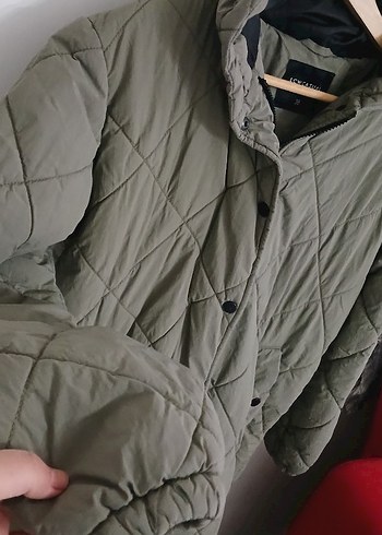 Kadın haki Şeffaf Deri Midi Kaban - Görsel 4