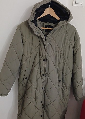 Kadın haki Şeffaf Deri Midi Kaban - Görsel 2