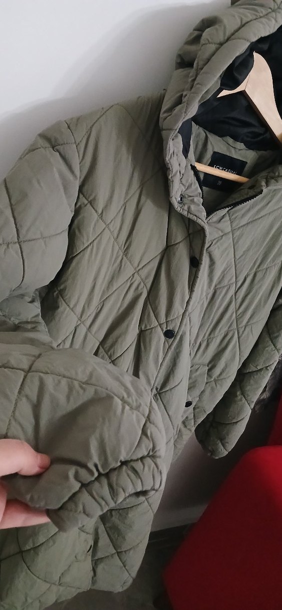 Kadın haki Şeffaf Deri Midi Kaban - Görsel 4