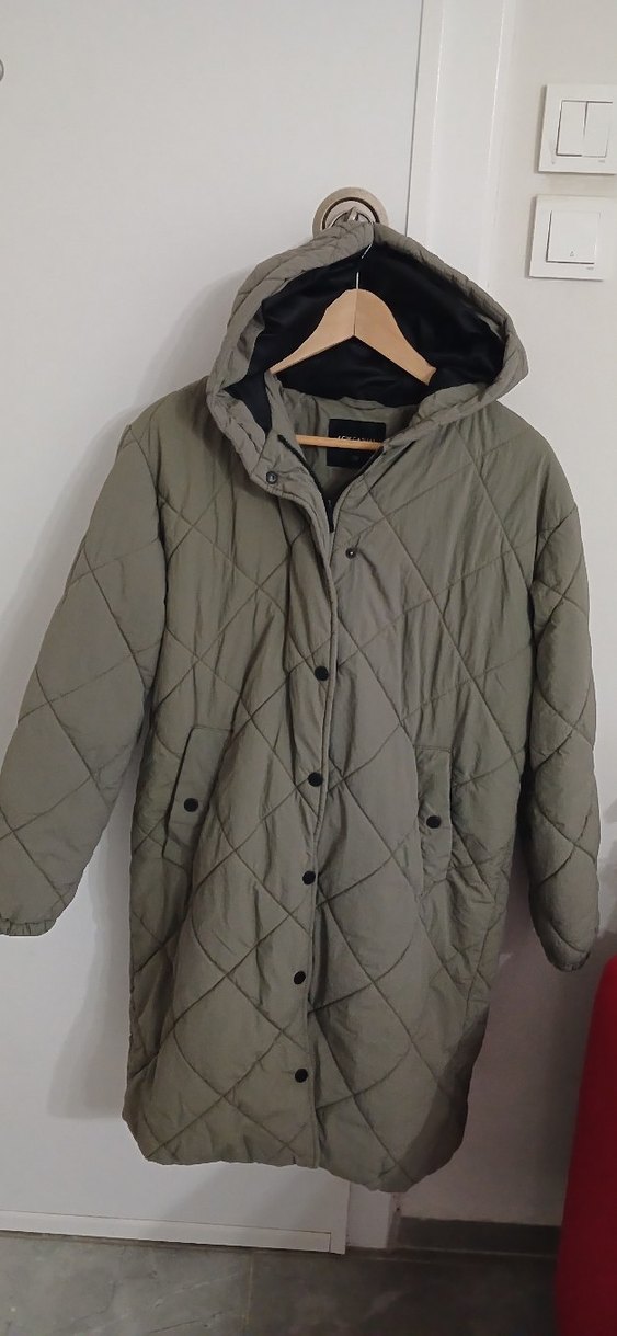 Kadın haki Şeffaf Deri Midi Kaban - Görsel 2