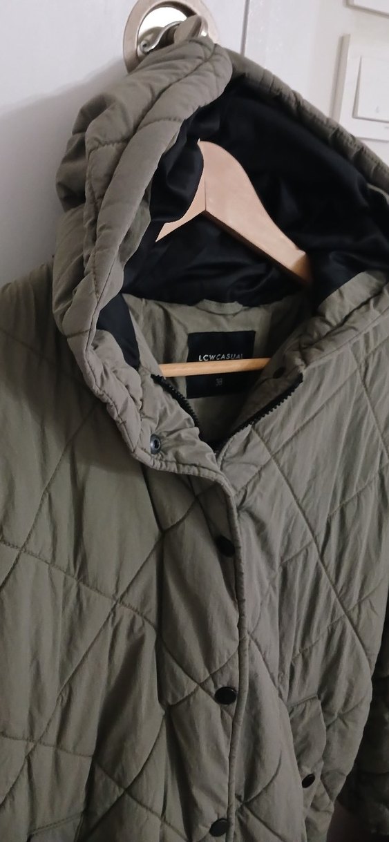 Kadın haki Şeffaf Deri Midi Kaban - Görsel 3