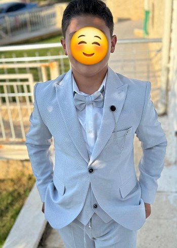 Gri/mavi Çocuk Takım Elbise Notch Yaka 9/10 yaş - Görsel 2