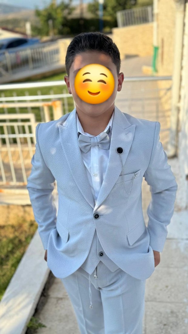 Gri/mavi Çocuk Takım Elbise Notch Yaka 9/10 yaş - Görsel 2