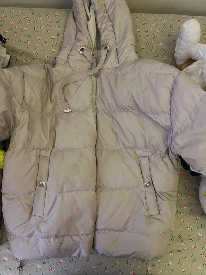 Gri Kapüşonlu Puff Mont - Görsel 2