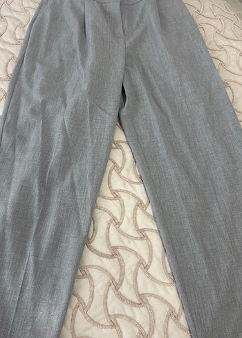 Gri Pilili Keten Kadın Kumaş Pantolon - Görsel 2