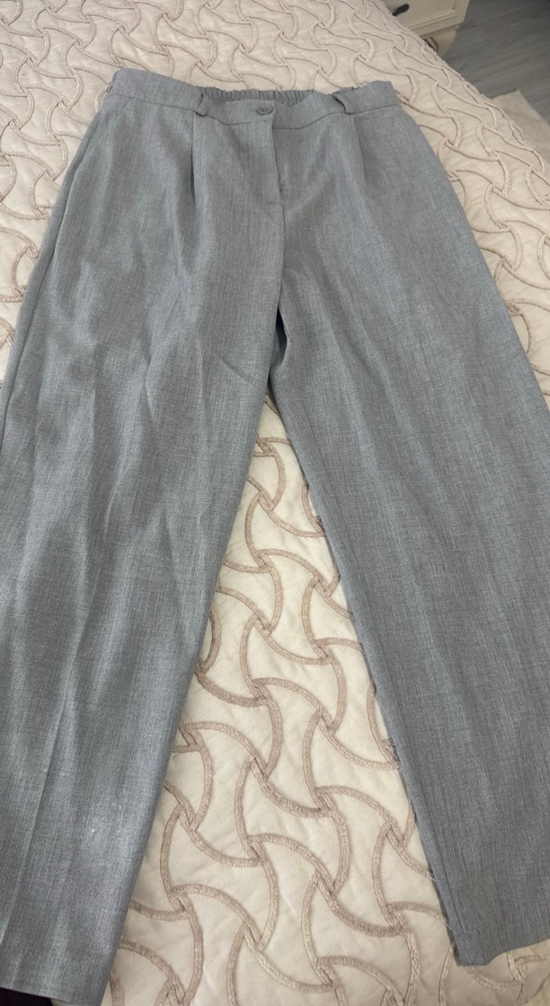 Gri Pilili Keten Kadın Kumaş Pantolon - Görsel 2