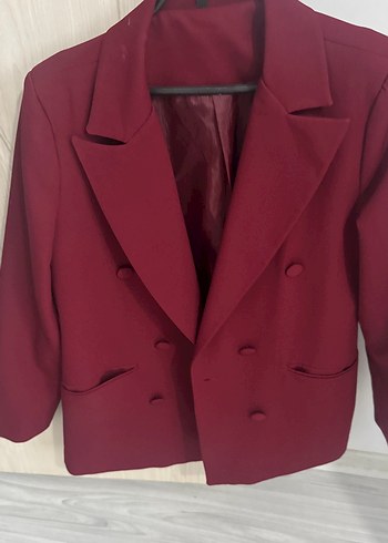 Bordo Kadın Düğmeli Midi Blazer Ceket - Görsel 3